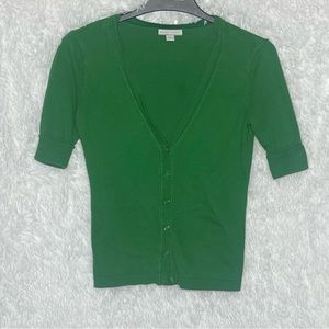 New York & Co. green short sleeved cardigan with gold buttons.